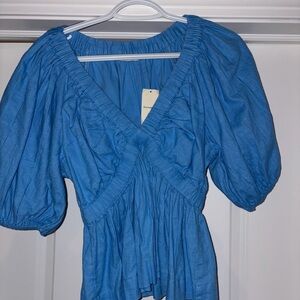 Abercrombie & Fitch Blue Puff Sleeve Blouse